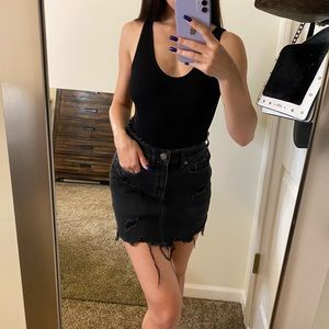 Express Distressed Mini Jean Skirt